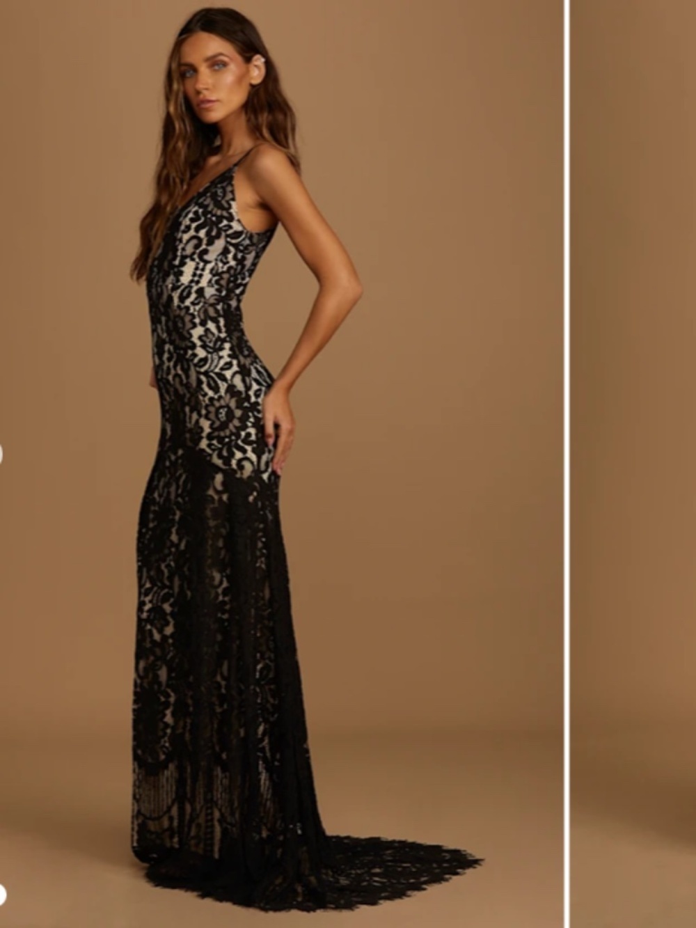 LULUS Chic Prom Wedding Sexy Elegant Vixen Dramatic Lace Maxi with Train